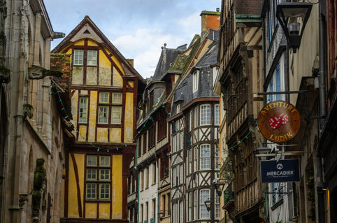 Rouen cathedral and half-timbered houses in Normandy, France